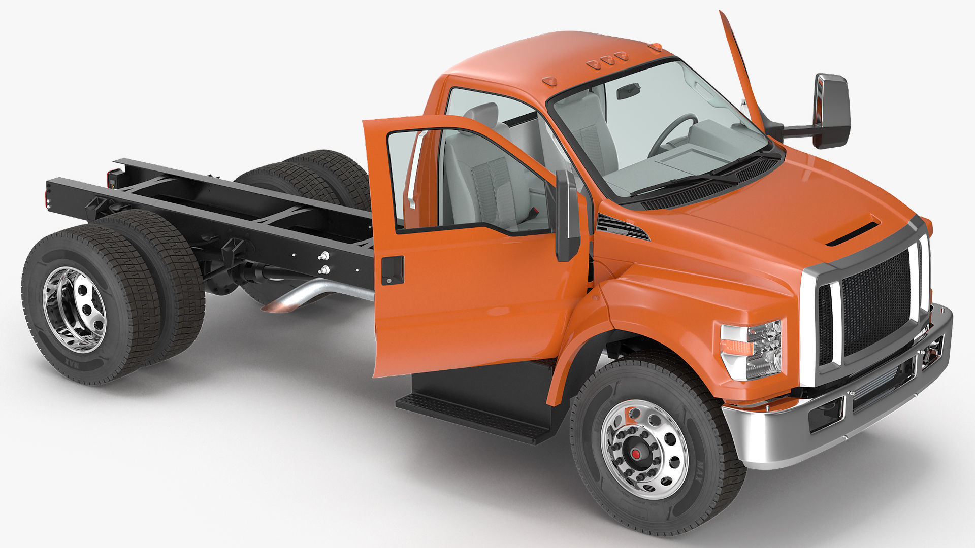 Crew Cab Chassis Truck Generic Rigged 3D model_5