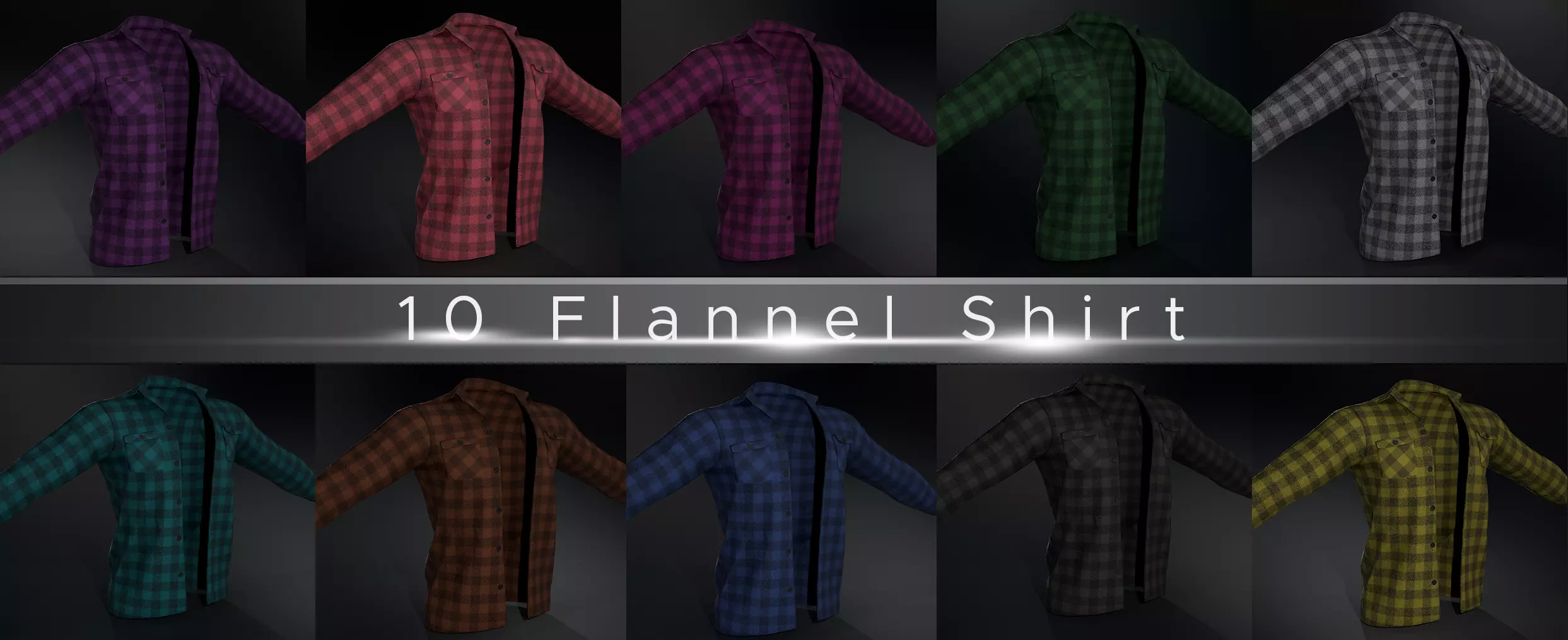 10 Flannel Shirt 3D Model Collection_0