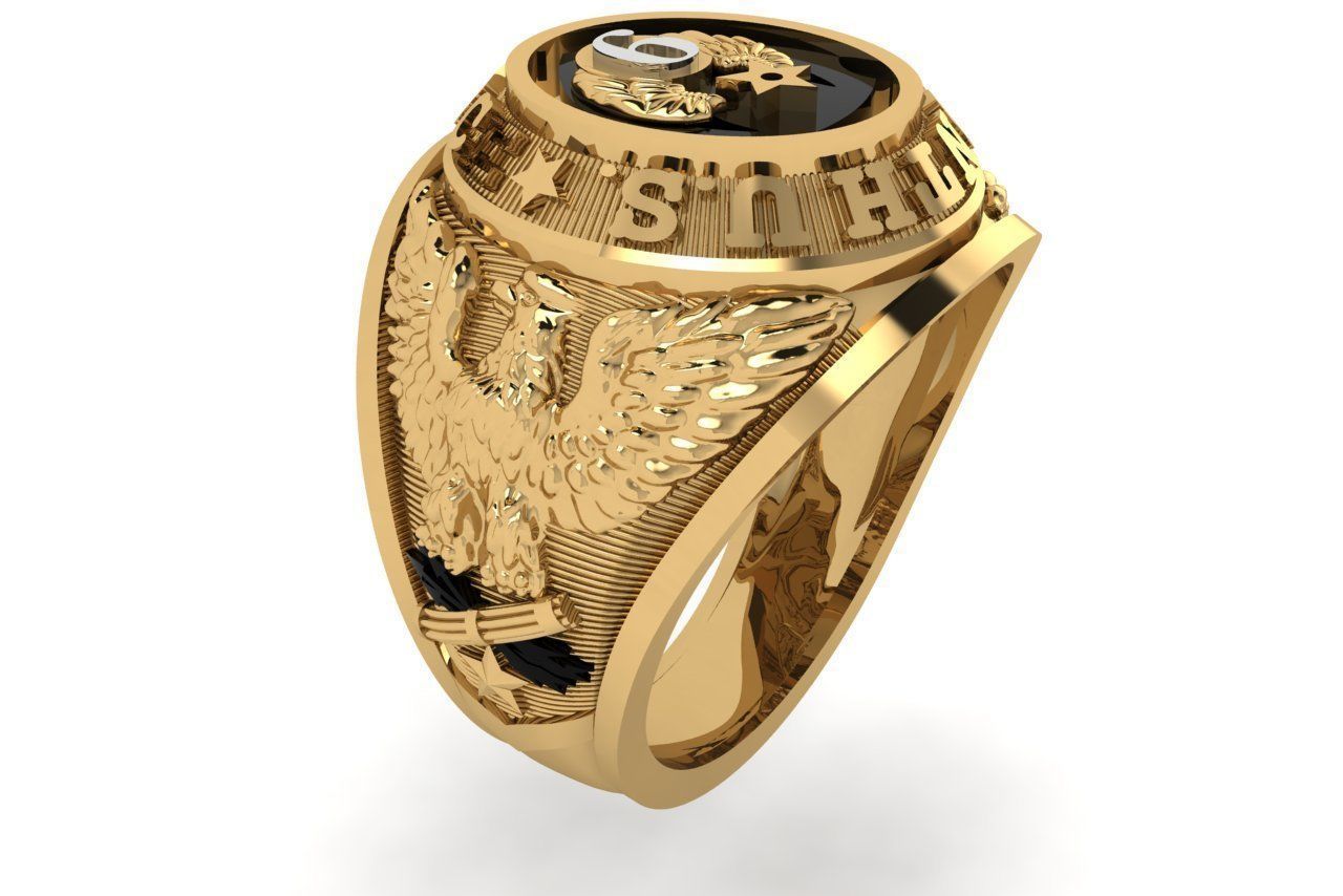 rings gold ring with eagle 3D print model_7