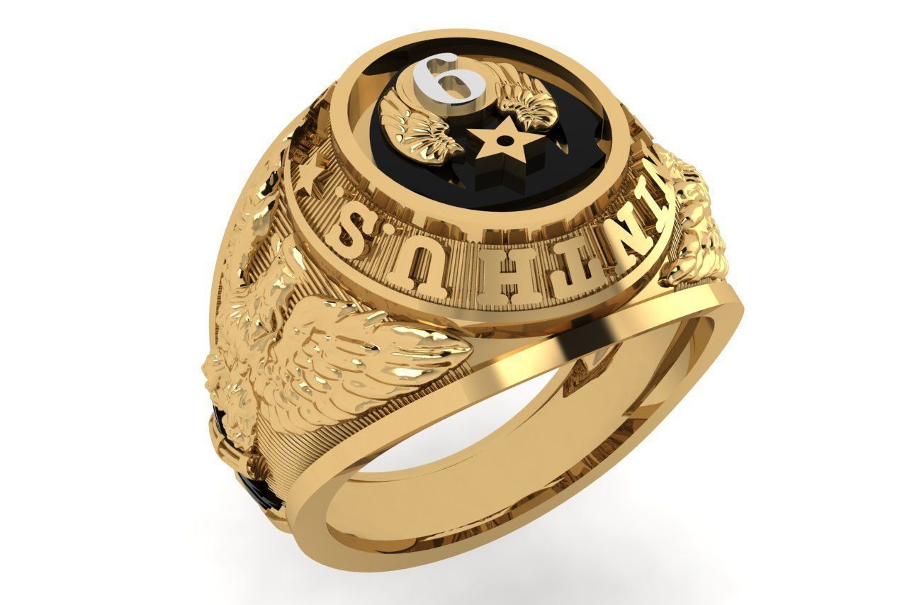 rings gold ring with eagle 3D print model_2
