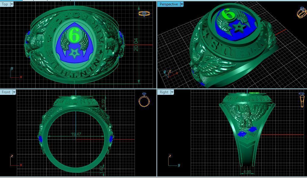 rings gold ring with eagle 3D print model_8