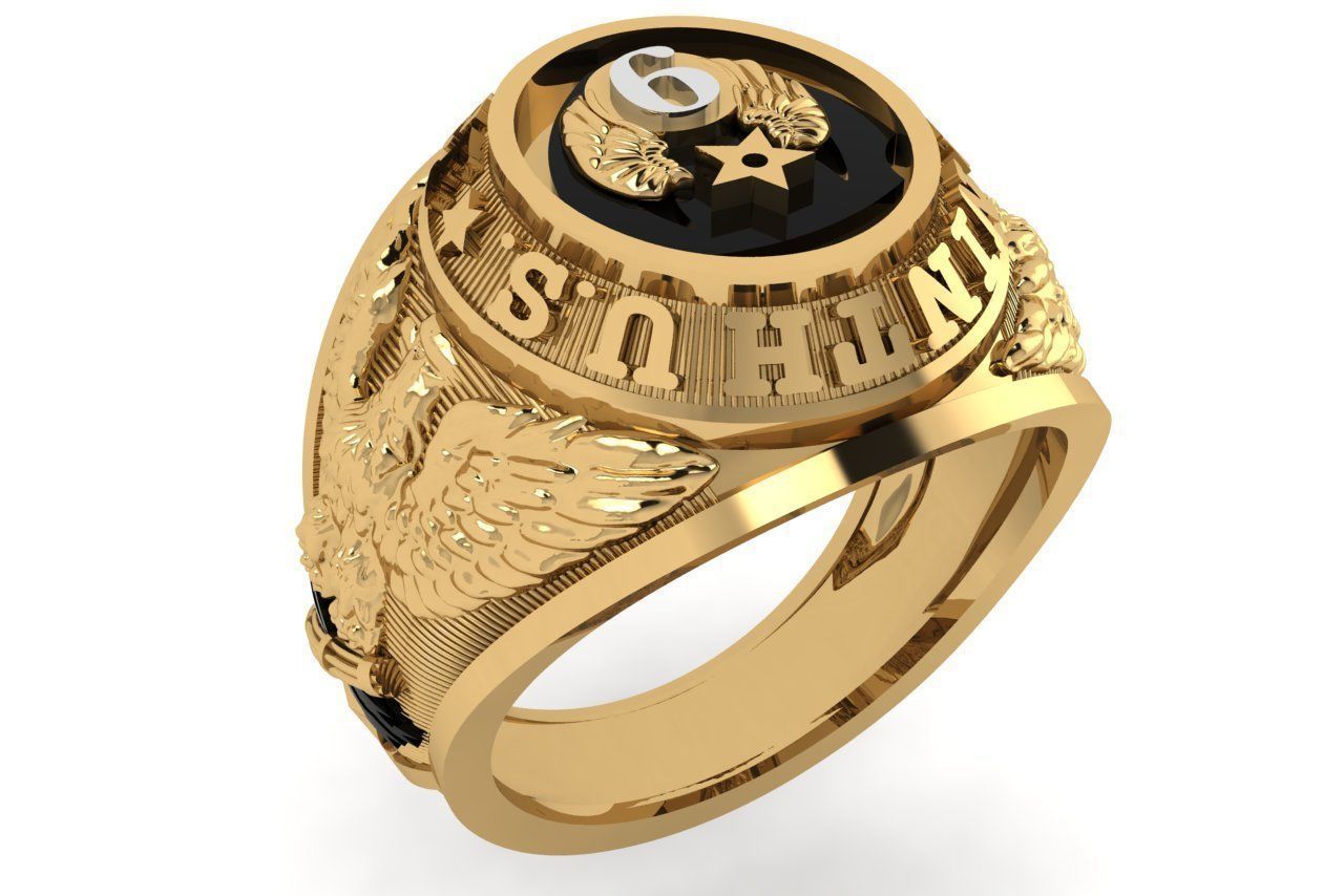 rings gold ring with eagle 3D print model_3