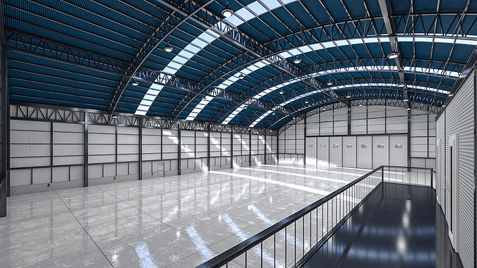 Warehouse 1 with roofs 3D model 4