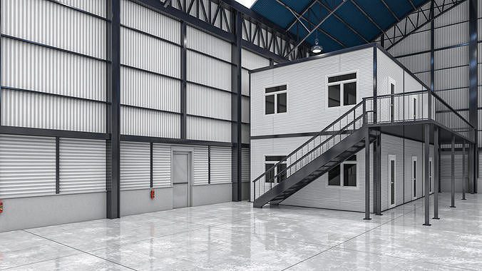Warehouse 1 with roofs 3D model 5