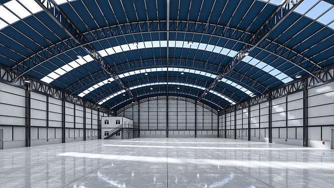 Warehouse 1 with roofs 3D model 3