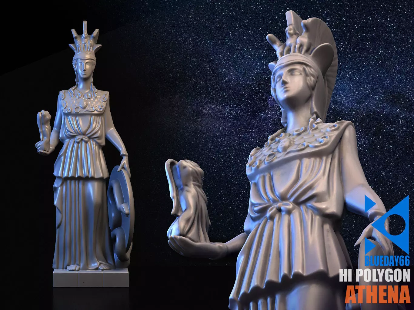 Athena statue of greek goddess 3D model_0