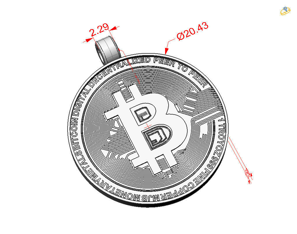 Bitcoin pendant 3D print model_3