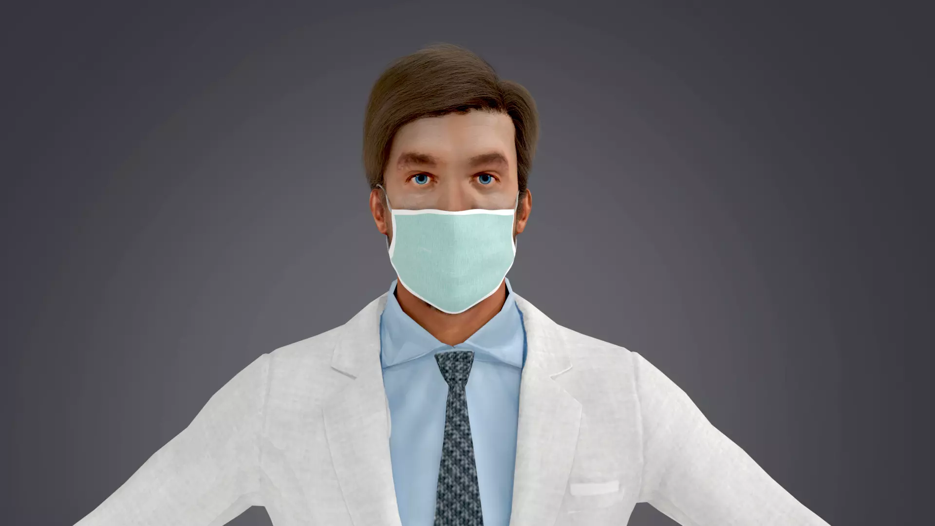 Fur American White Suite Man With Face Mask Low-poly 3D model