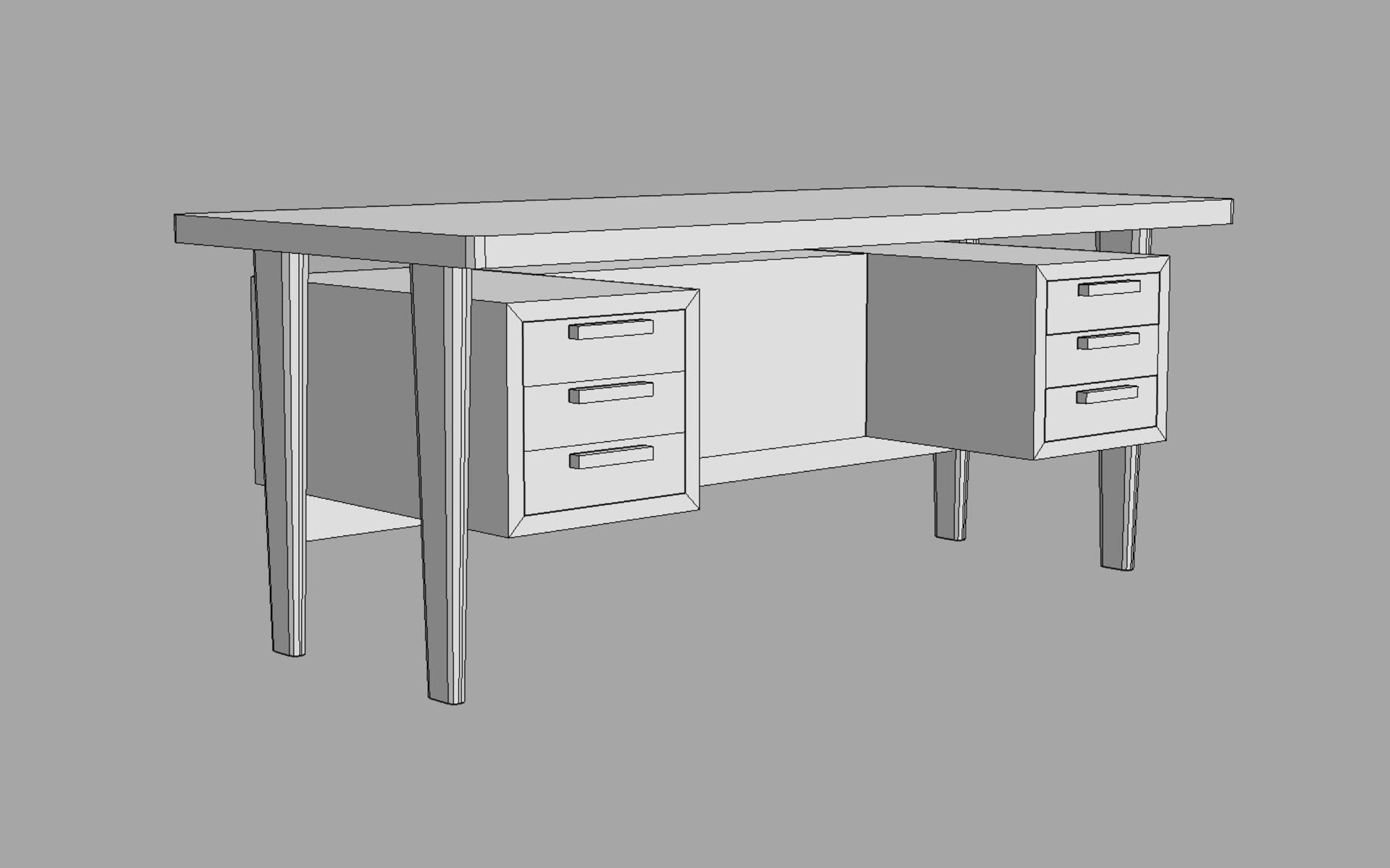Mid Century Desk - No 2 Low-poly 3D model_8