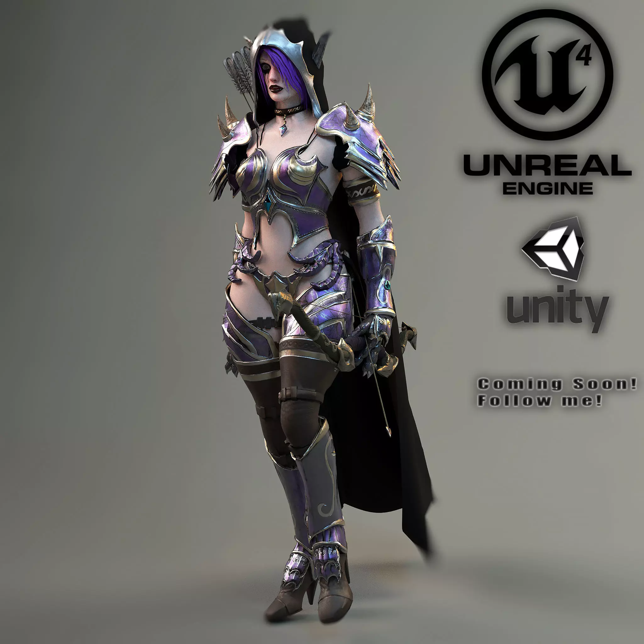 Elf Female Archer Warrior UE - Unity Model Low-poly 3D model_0