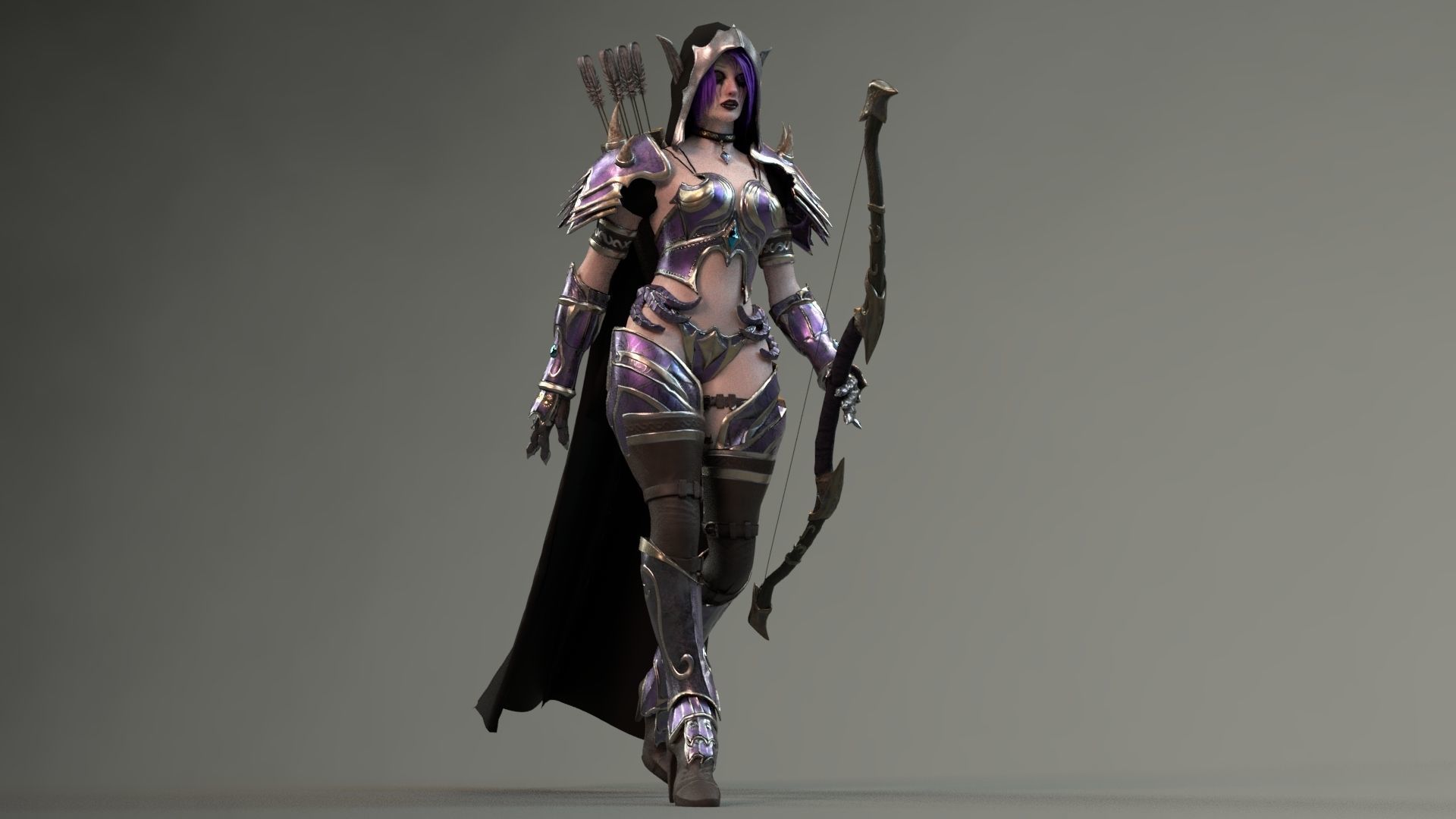 Elf Female Archer Warrior UE - Unity Model Low-poly 3D model_9