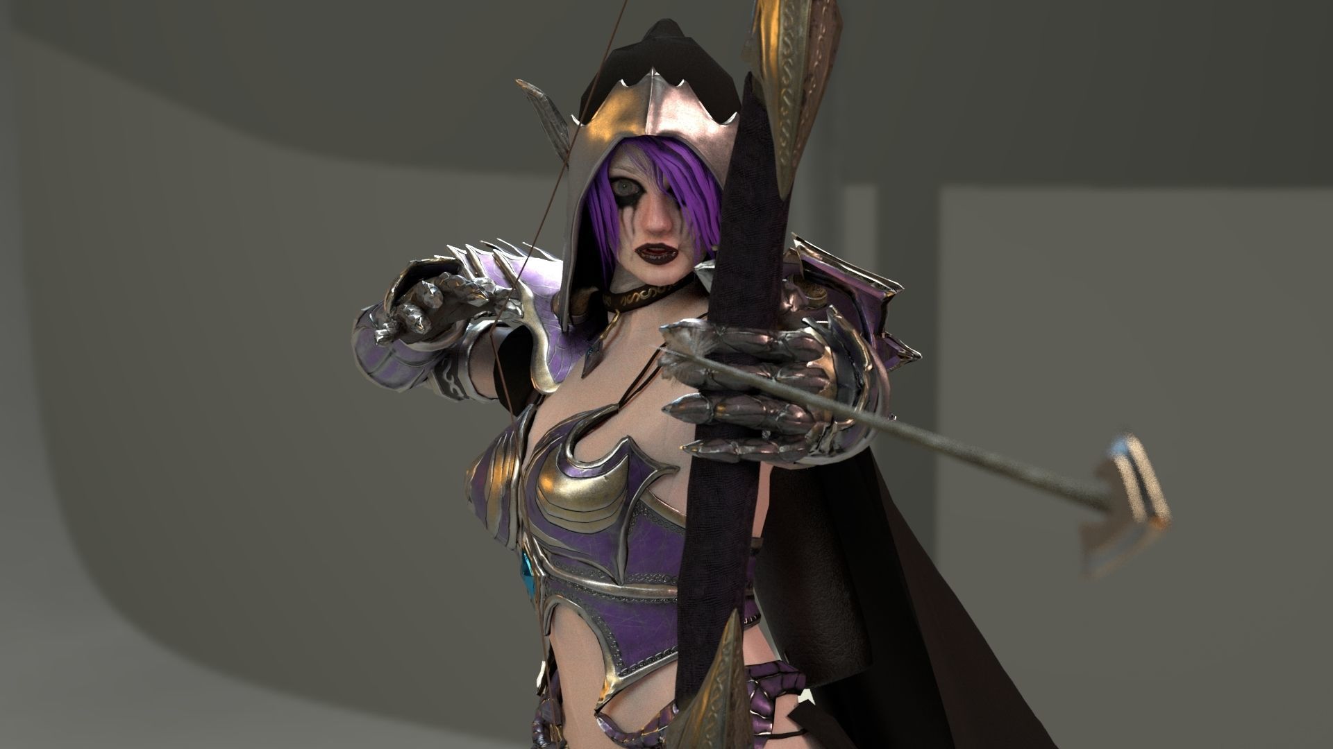 Elf Female Archer Warrior UE - Unity Model Low-poly 3D model_8