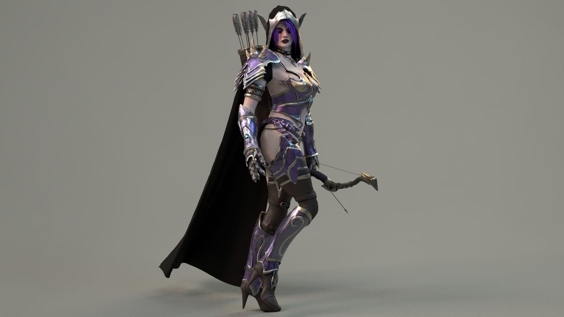 Elf Female Archer Warrior UE - Unity Model Low-poly 3D model_12