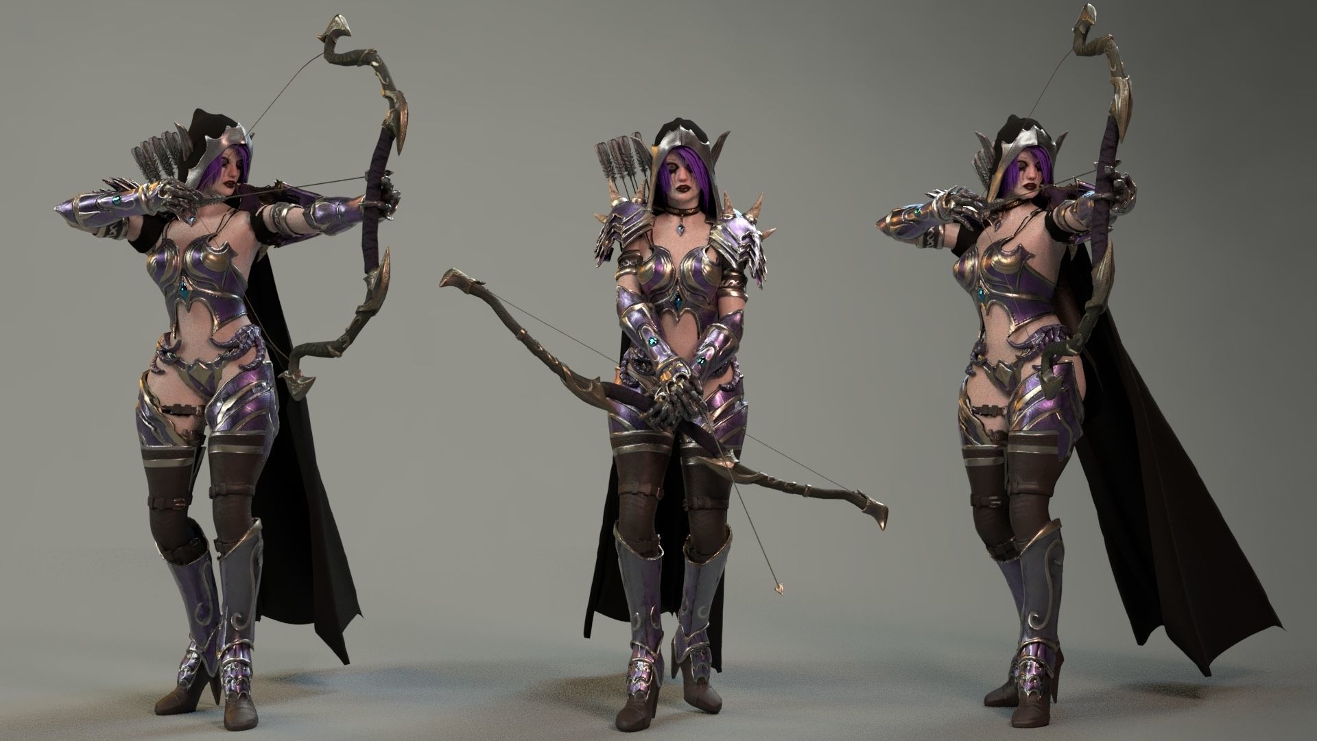 Elf Female Archer Warrior UE - Unity Model Low-poly 3D model_5
