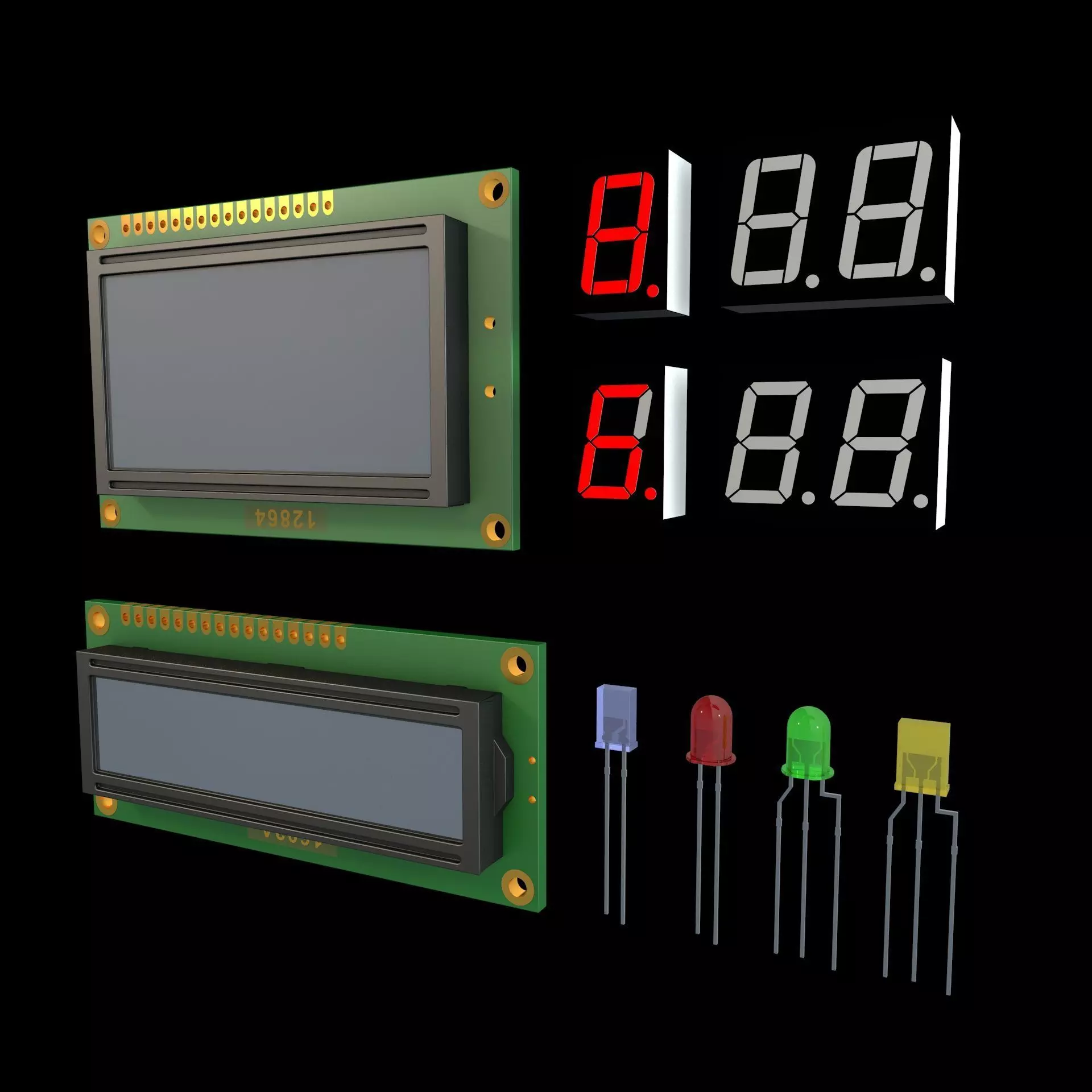 LCD Module and Digit LED Display 3D model_0
