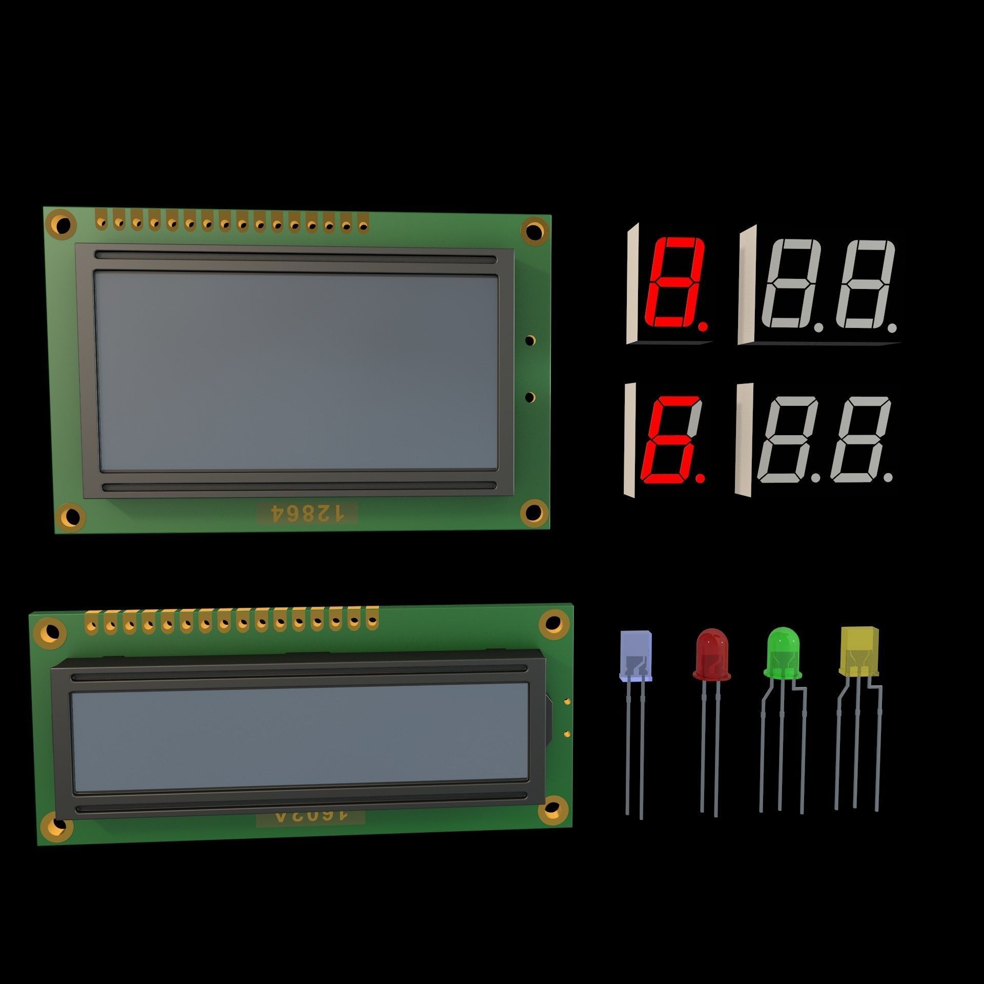 LCD Module and Digit LED Display 3D model_1