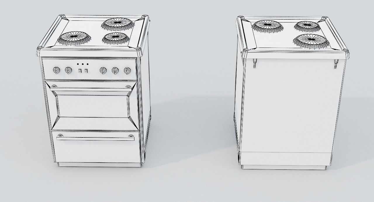 Cooker PBR oven with two burners Low-poly 3D model_10