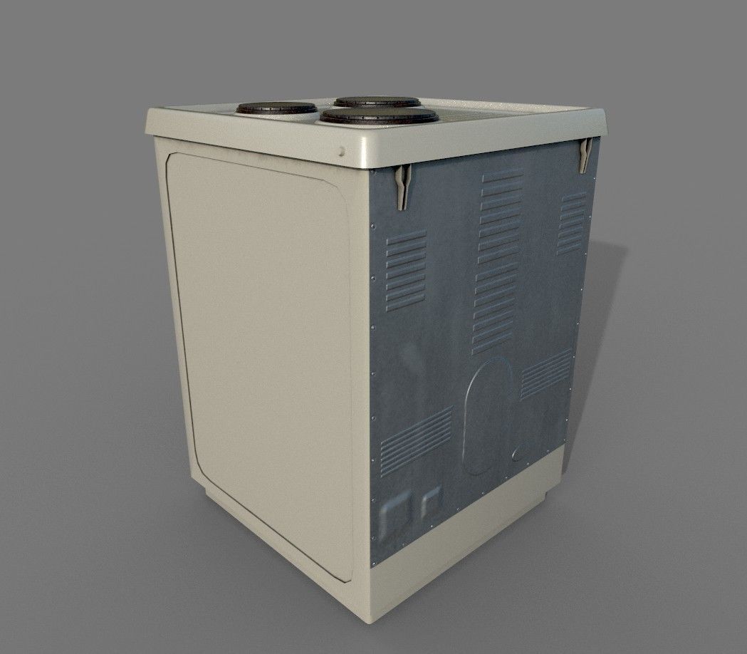 Cooker PBR oven with two burners Low-poly 3D model_3