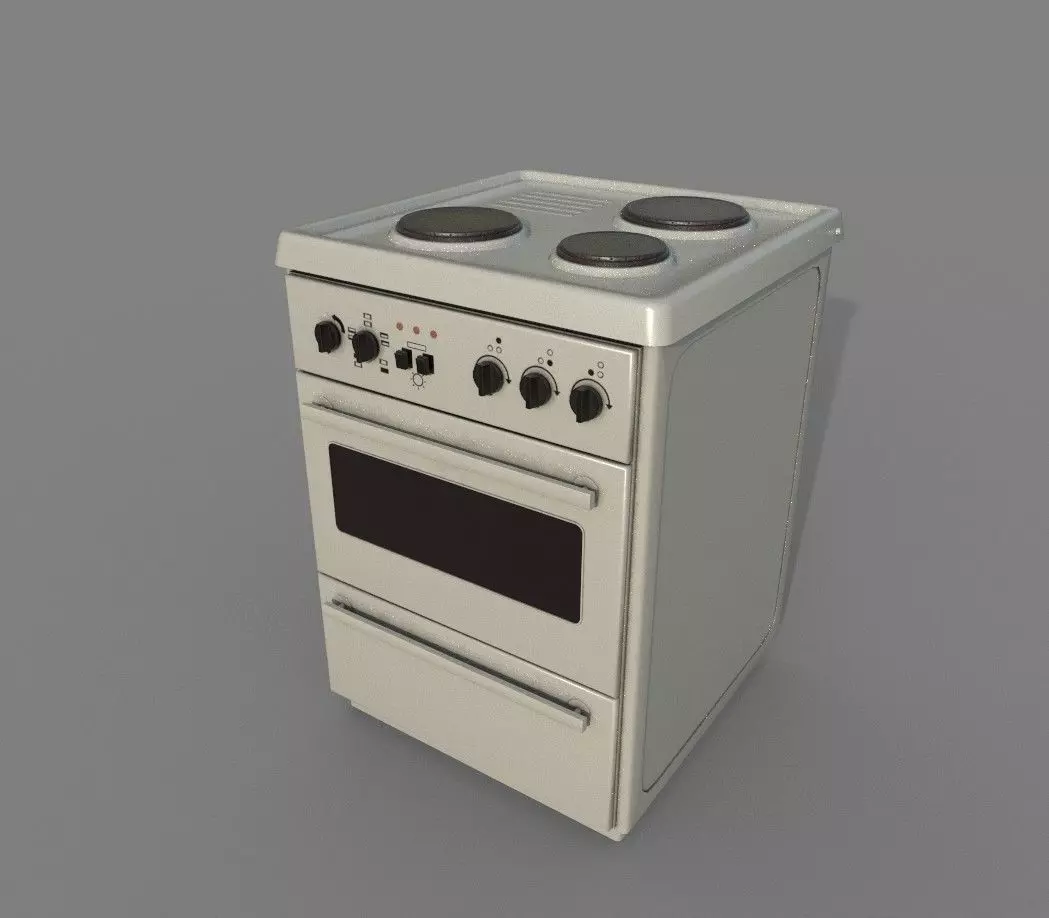 Cooker PBR oven with two burners Low-poly 3D model_0