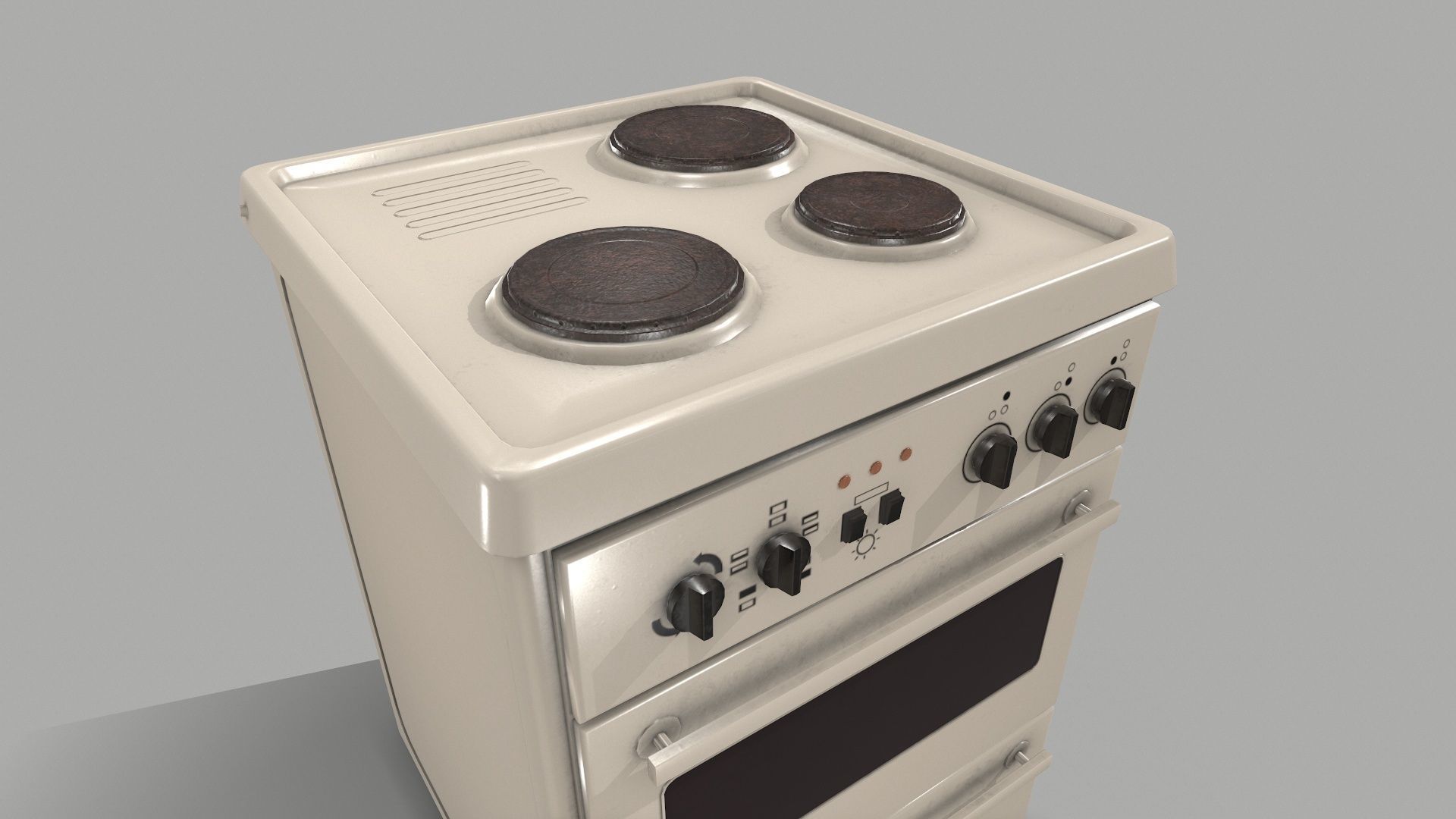 Cooker PBR oven with two burners Low-poly 3D model_7
