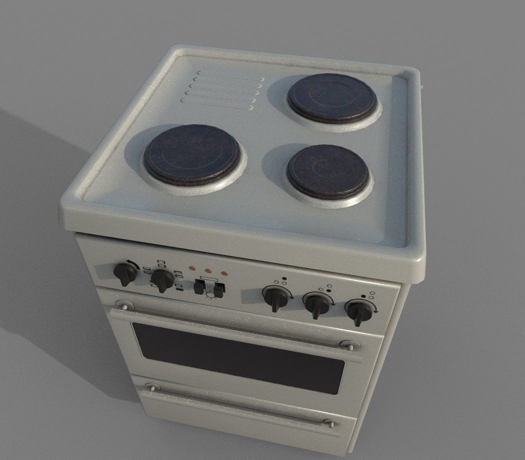 Cooker PBR oven with two burners Low-poly 3D model_4