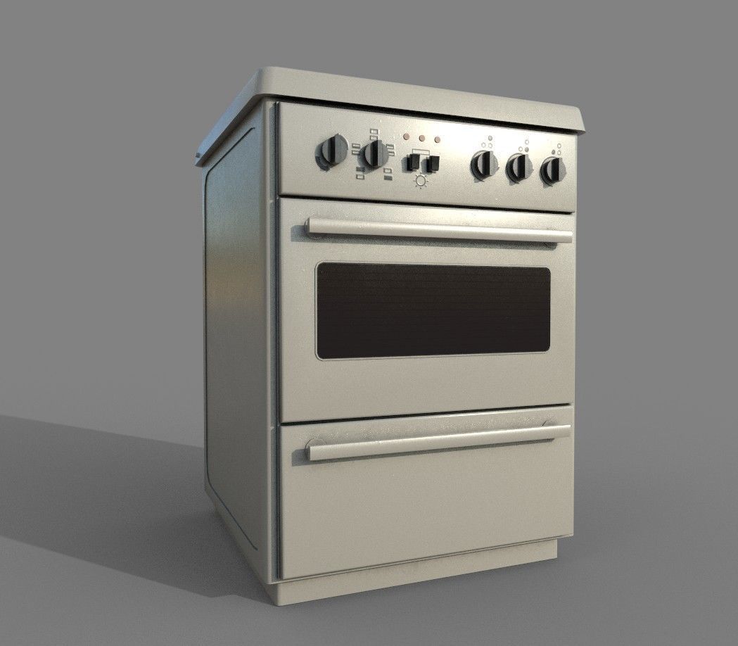 Cooker PBR oven with two burners Low-poly 3D model_2