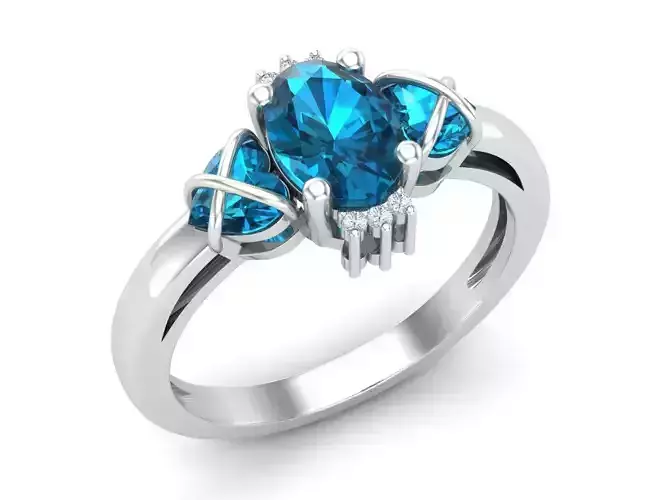 Tow heart diamond jewelry ring and band for woman 3D print model