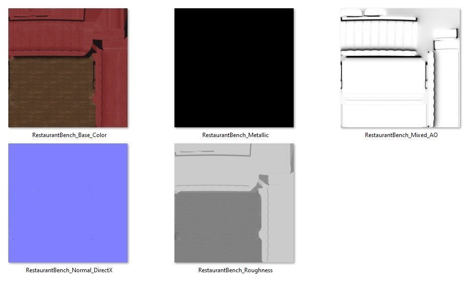 Reastaurant Bench PBR Low-poly 3D model_7