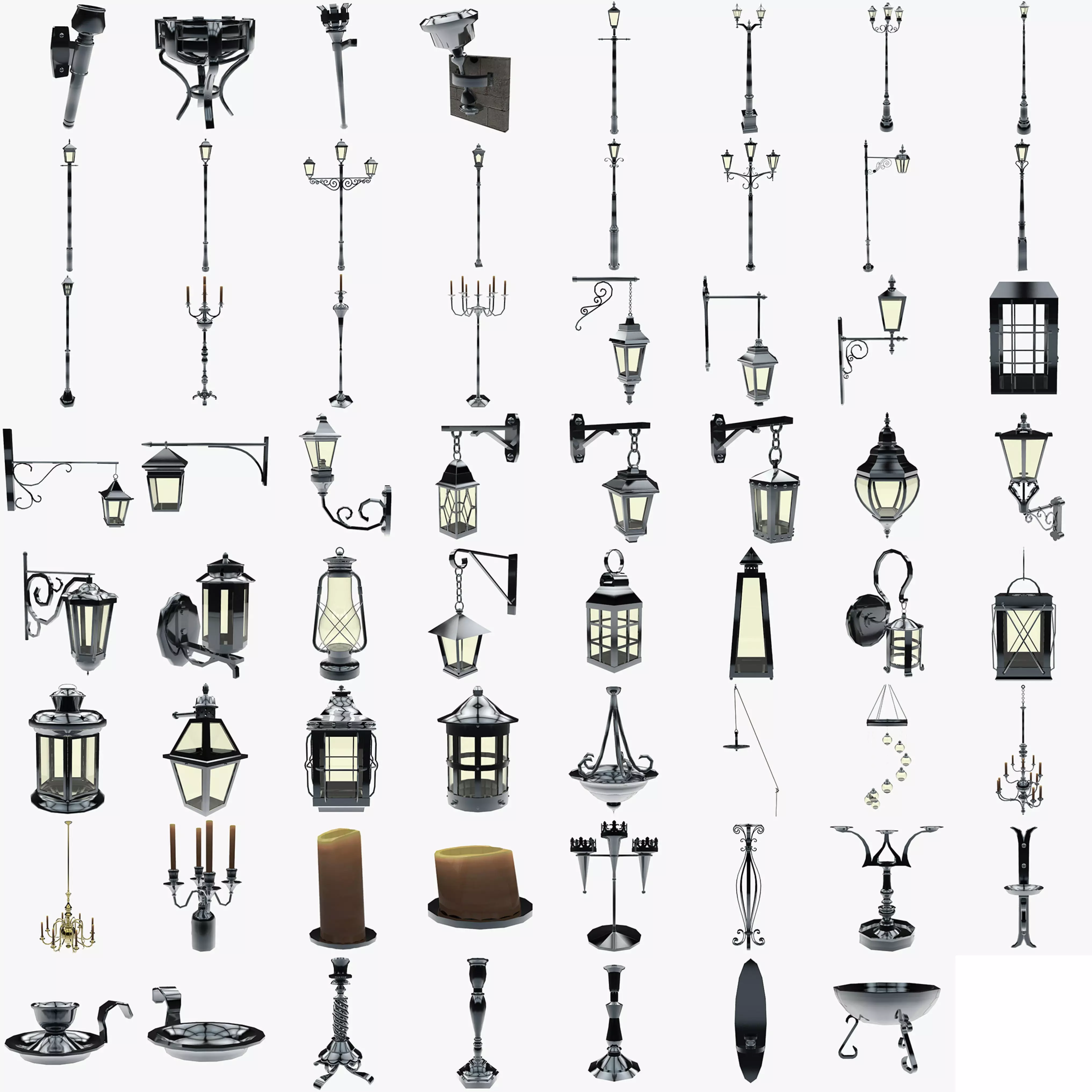 Lights Collection Metal Lantern Low-poly 3D model_0