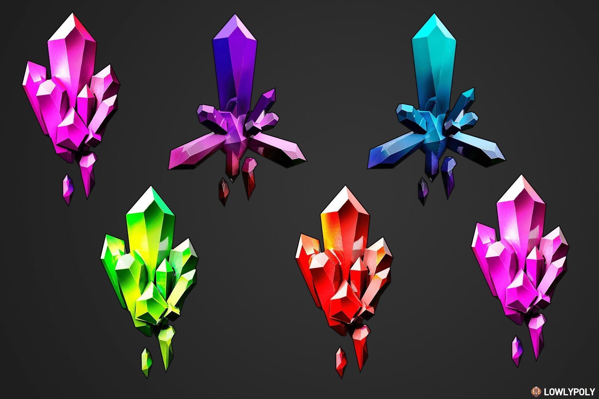 Stylized Crystal Collection  Low-poly 3D model_4