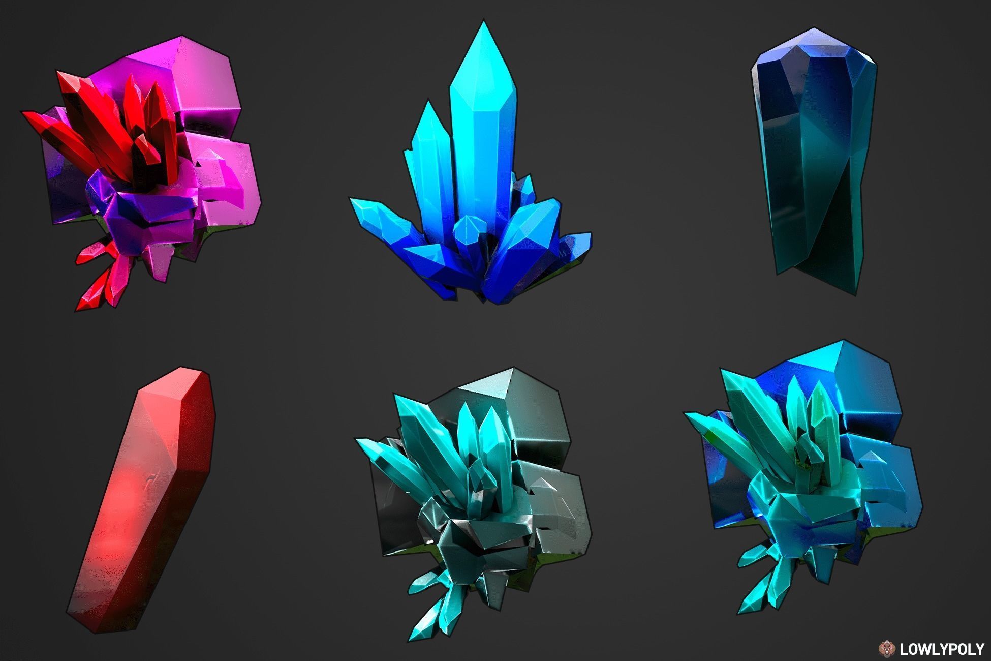 Stylized Crystal Collection  Low-poly 3D model_9