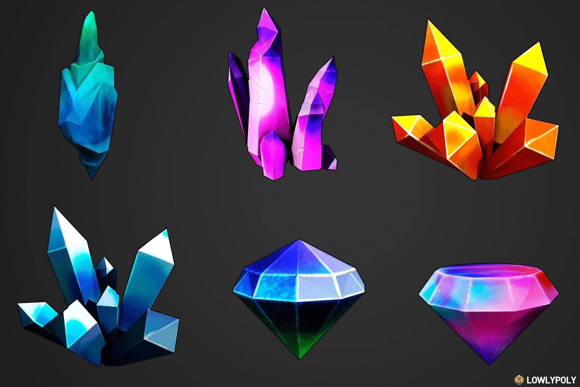 Stylized Crystal Collection  Low-poly 3D model_12