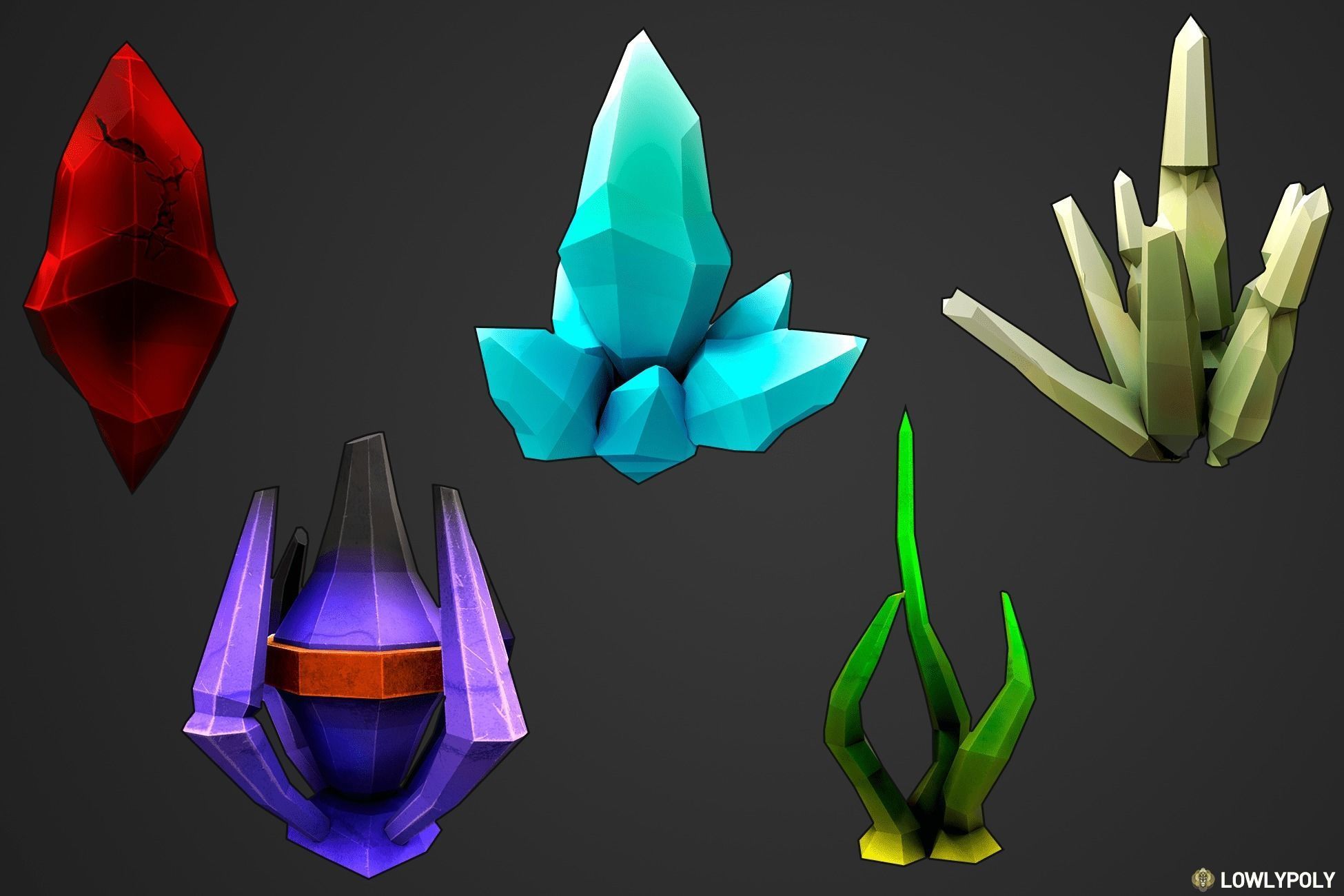 Stylized Crystal Collection  Low-poly 3D model_13
