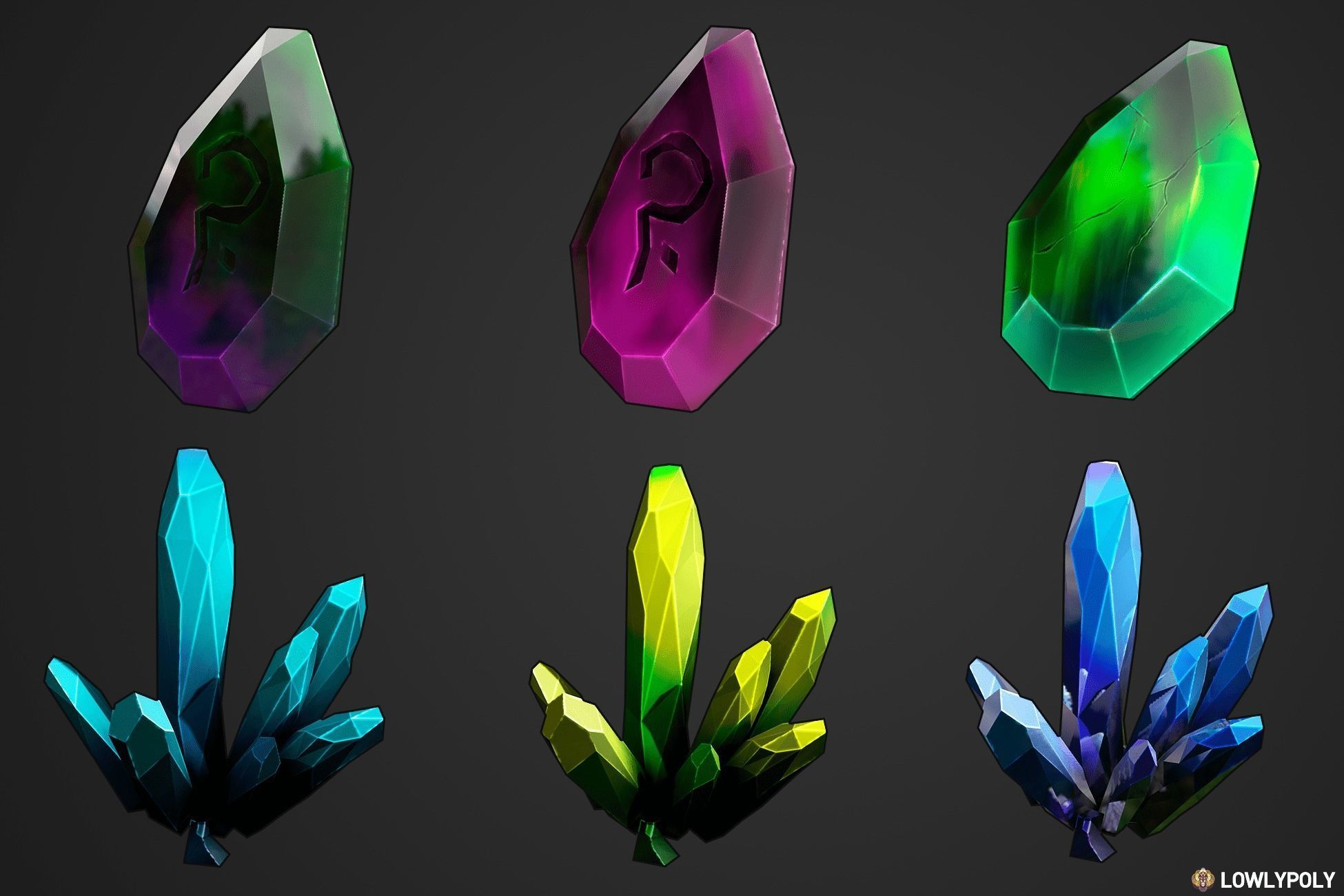 Stylized Crystal Collection  Low-poly 3D model_2