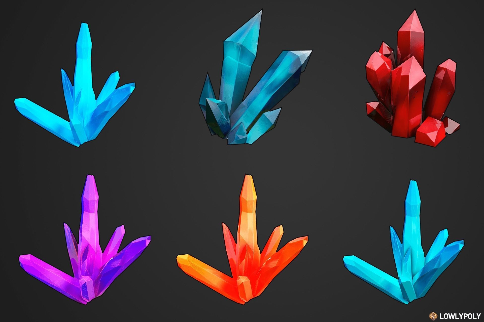 Stylized Crystal Collection  Low-poly 3D model_14