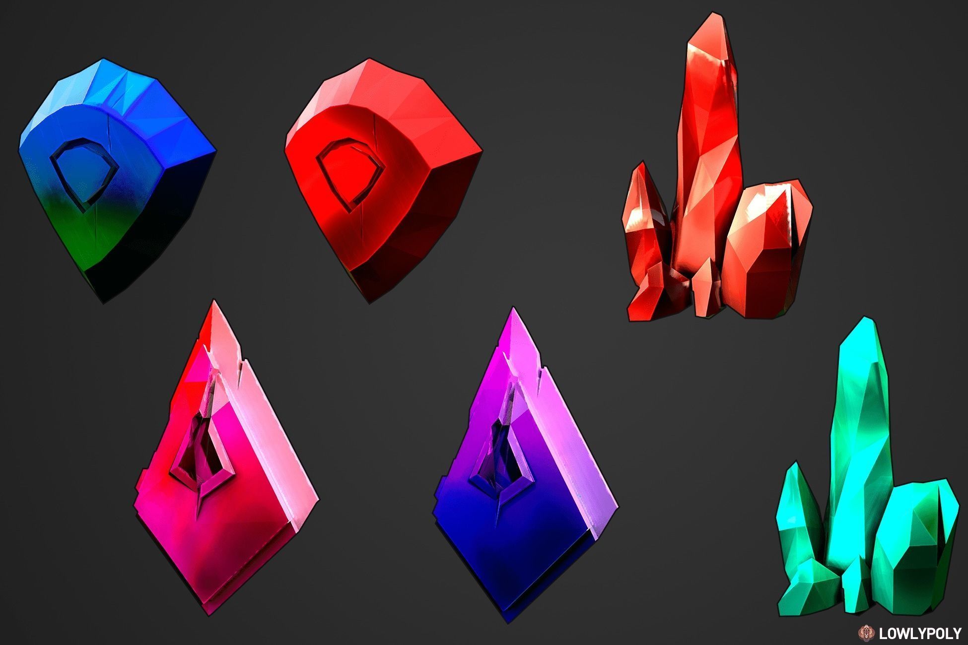 Stylized Crystal Collection  Low-poly 3D model_8