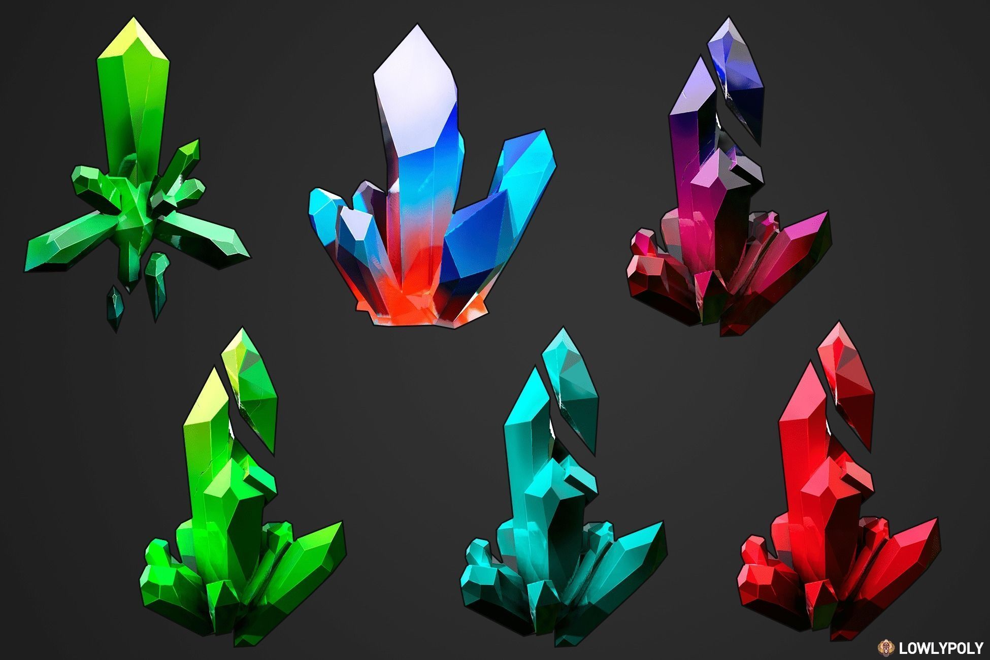 Stylized Crystal Collection  Low-poly 3D model_5