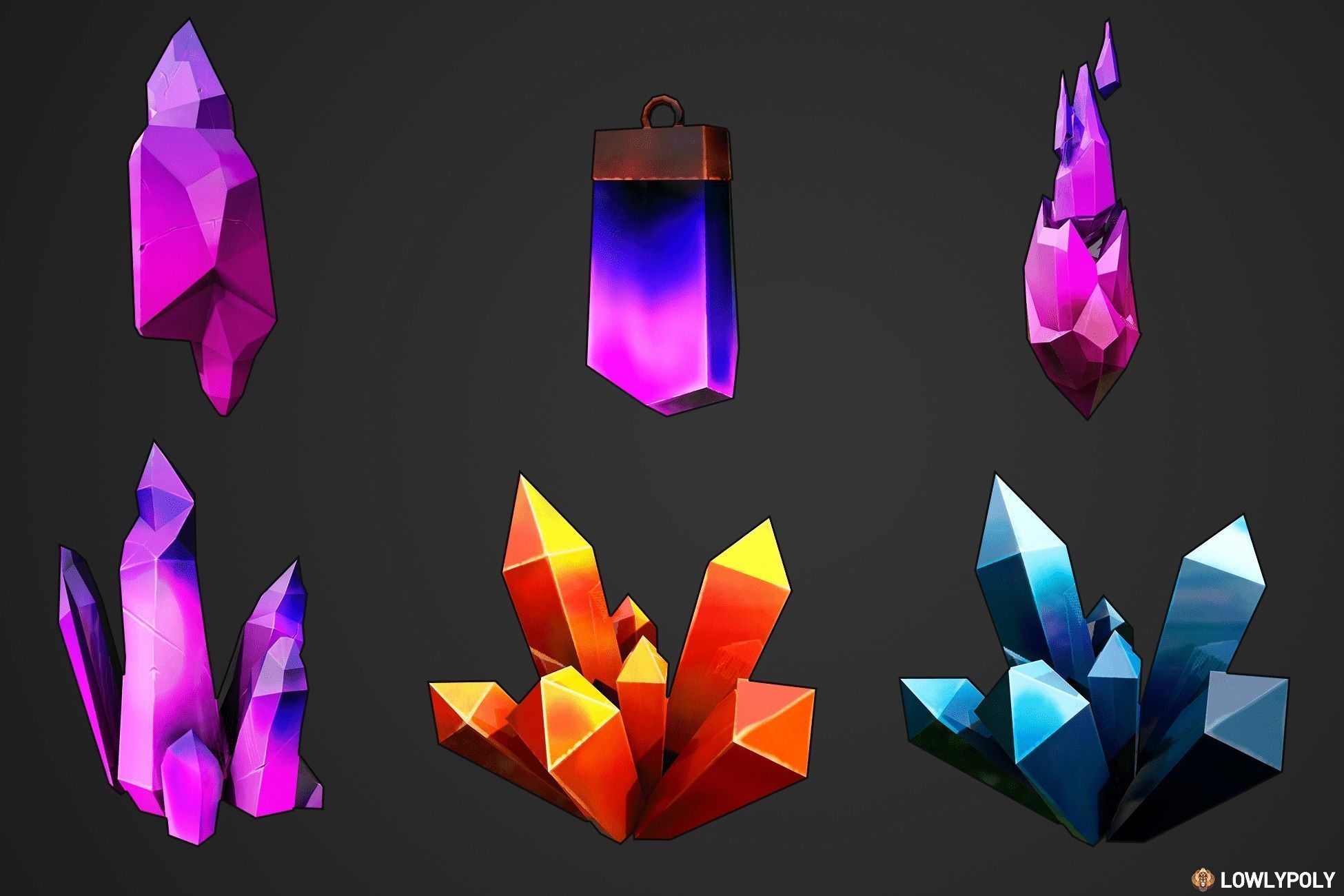 Stylized Crystal Collection  Low-poly 3D model_15