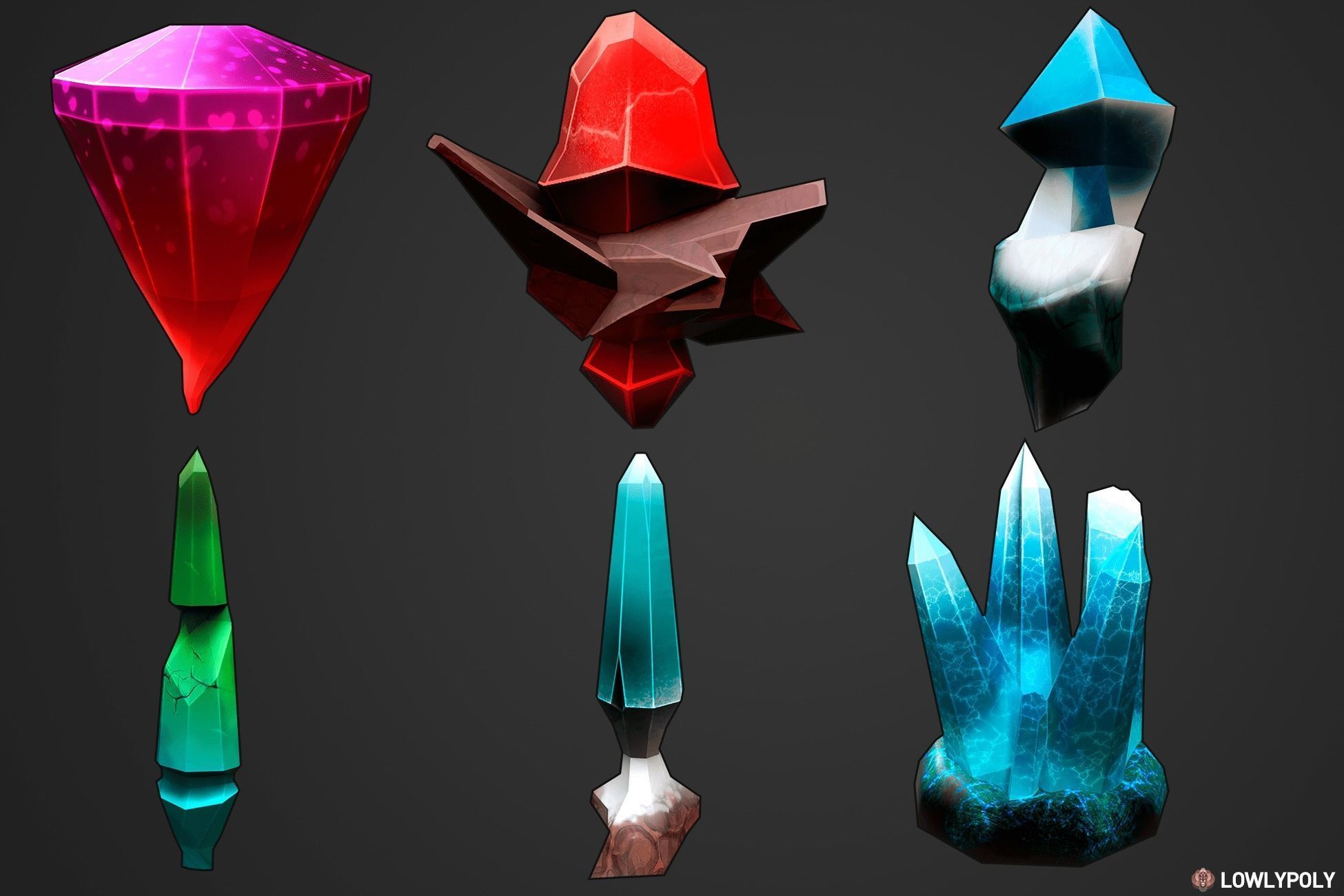 Stylized Crystal Collection  Low-poly 3D model_11