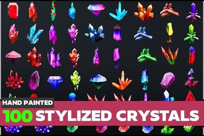 Stylized Crystal Collection  Low-poly 3D model
