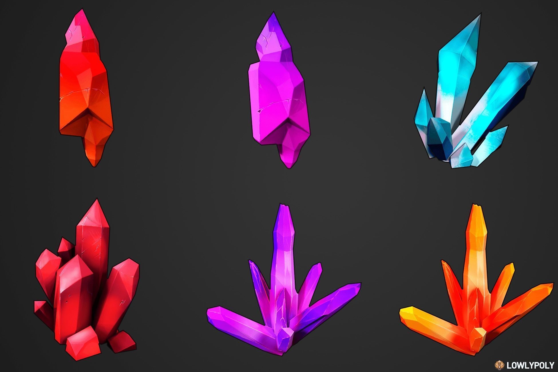Stylized Crystal Collection  Low-poly 3D model_1