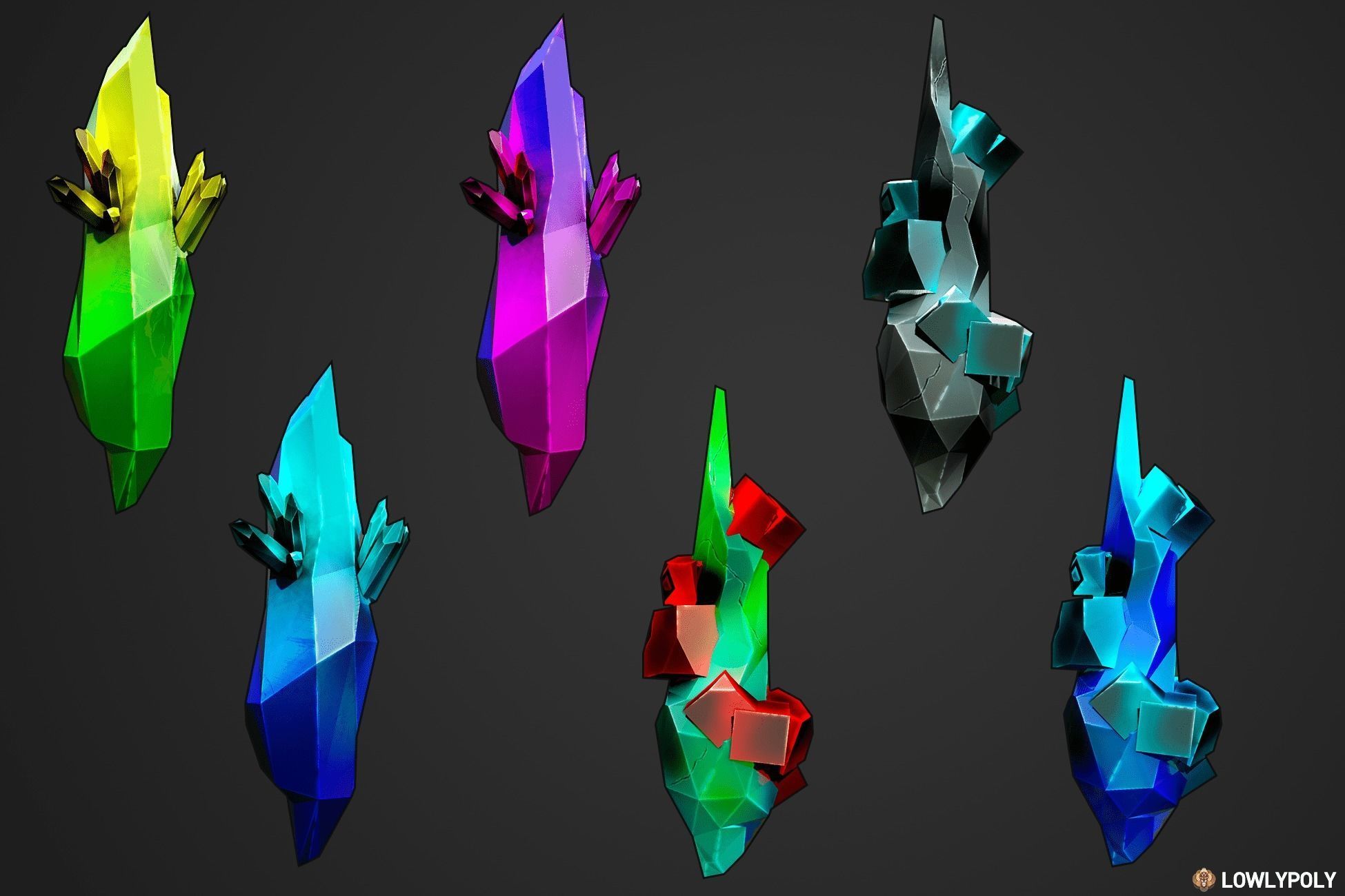 Stylized Crystal Collection  Low-poly 3D model_3