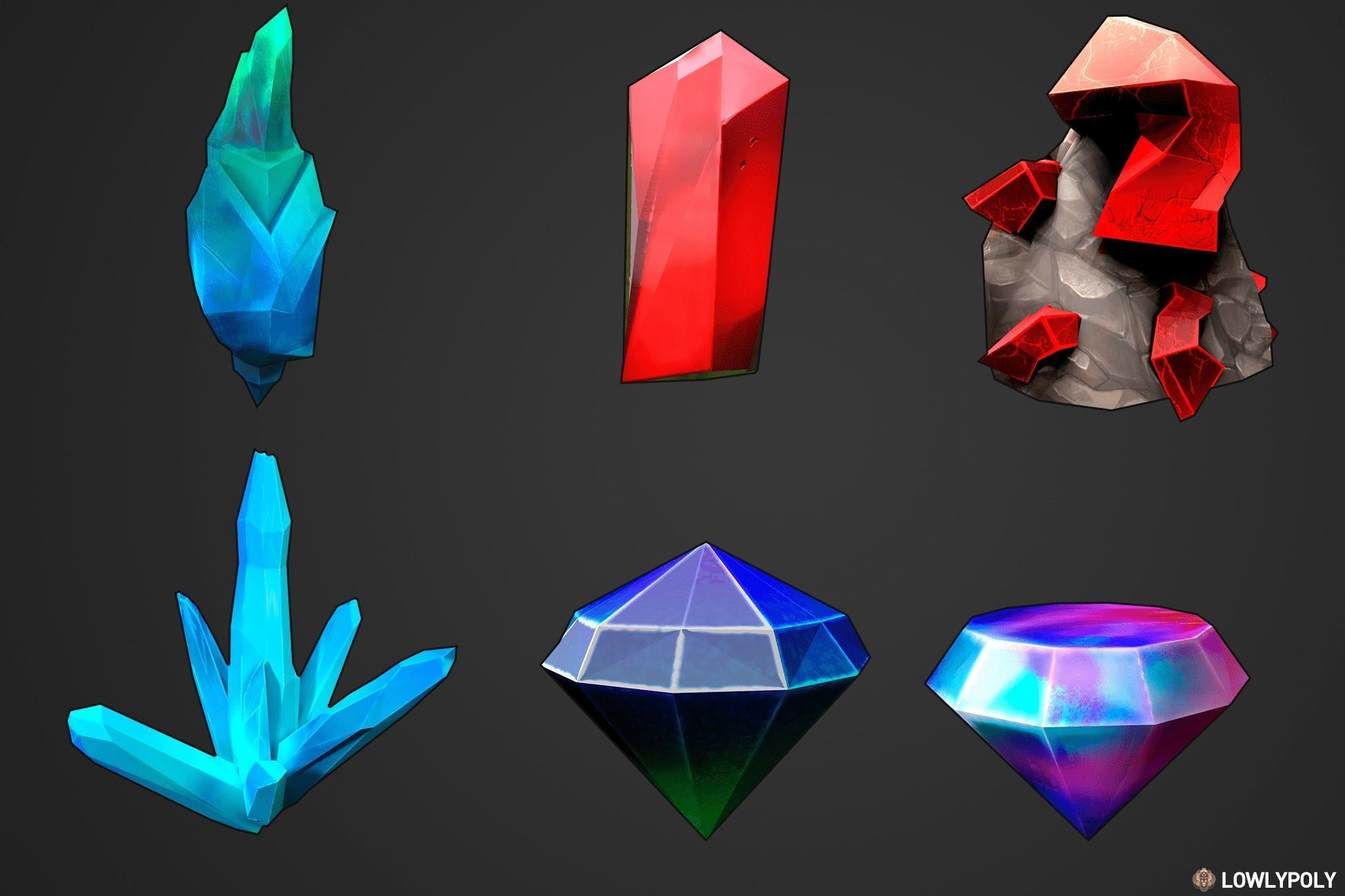 Stylized Crystal Collection  Low-poly 3D model_10