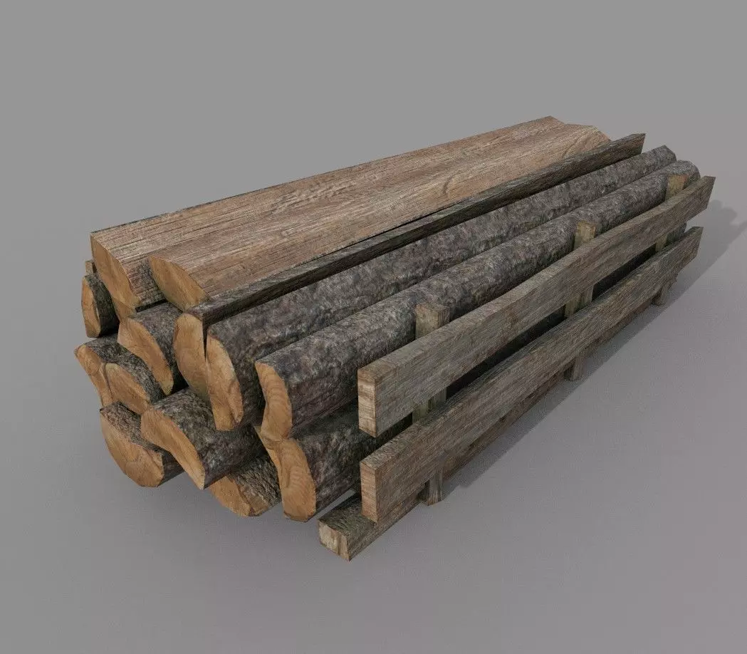 Wood logs B Low-poly 3D model_0