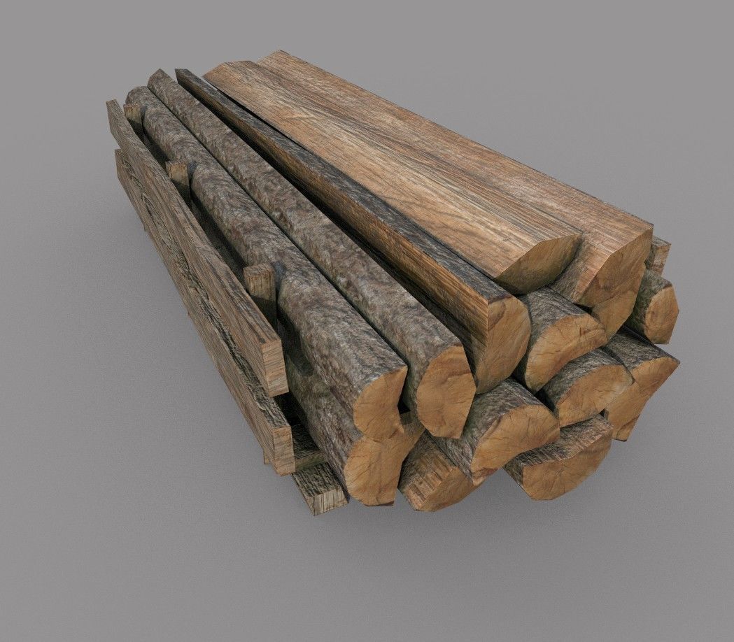 Wood logs B Low-poly 3D model_4