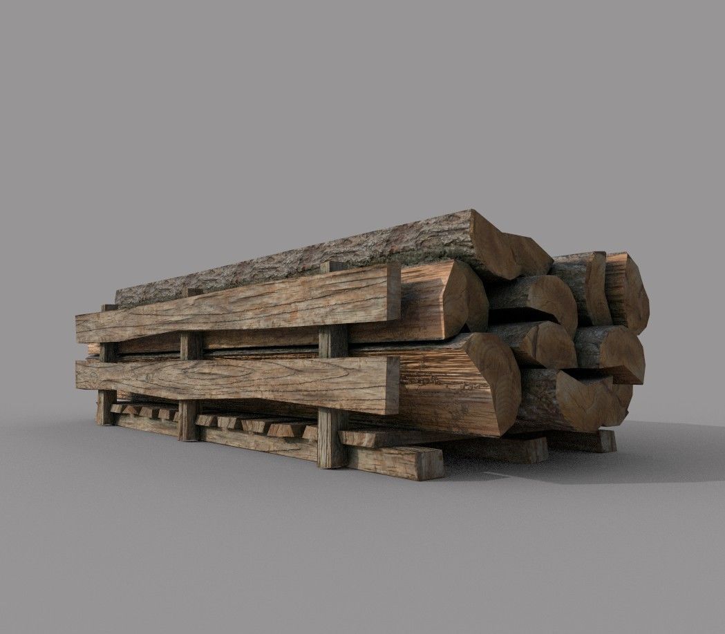 Wood logs B Low-poly 3D model_2