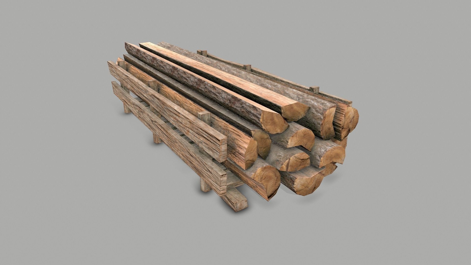 Wood logs B Low-poly 3D model_5