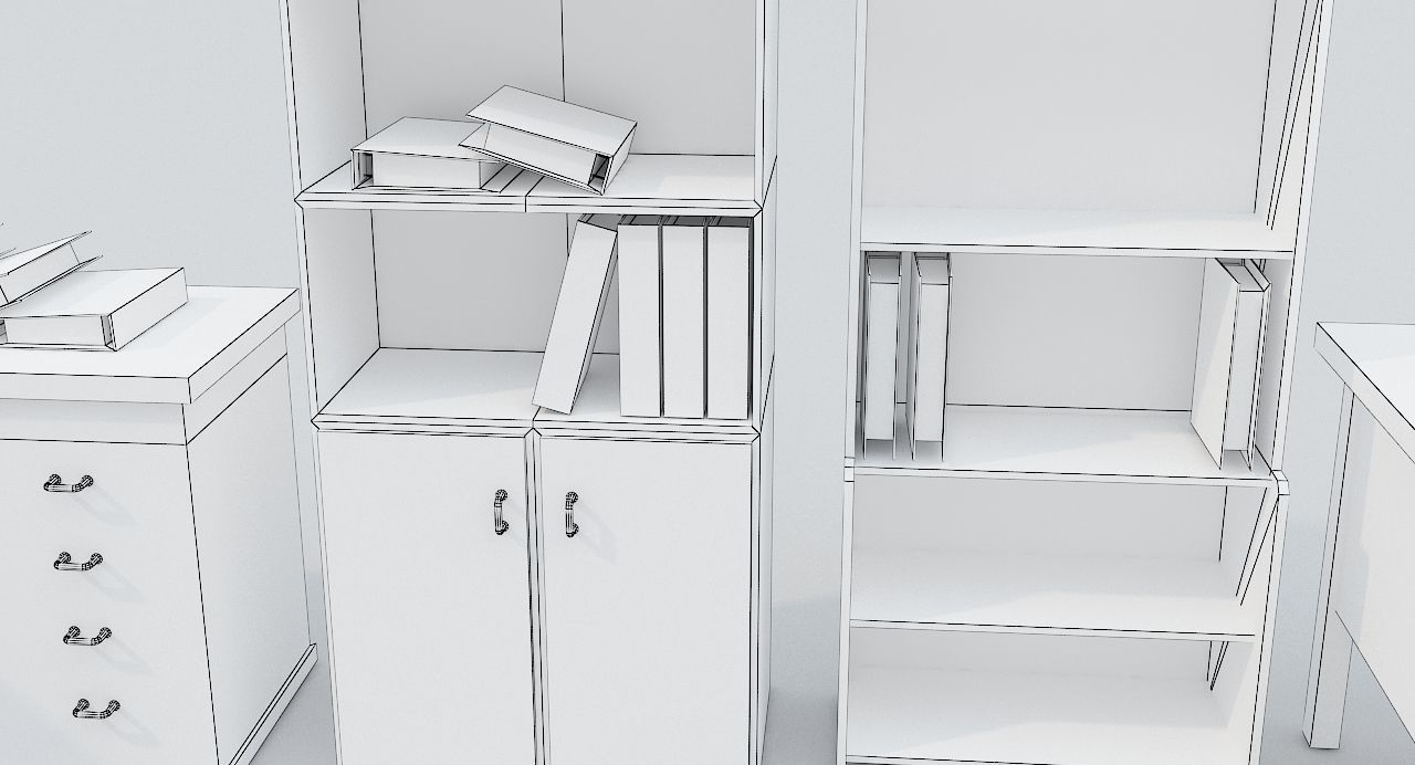 Old Office Desks Cabinets and Folders Low-poly 3D model_14