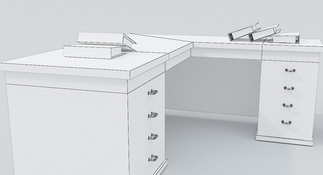 Old Office Desks Cabinets and Folders Low-poly 3D model_15