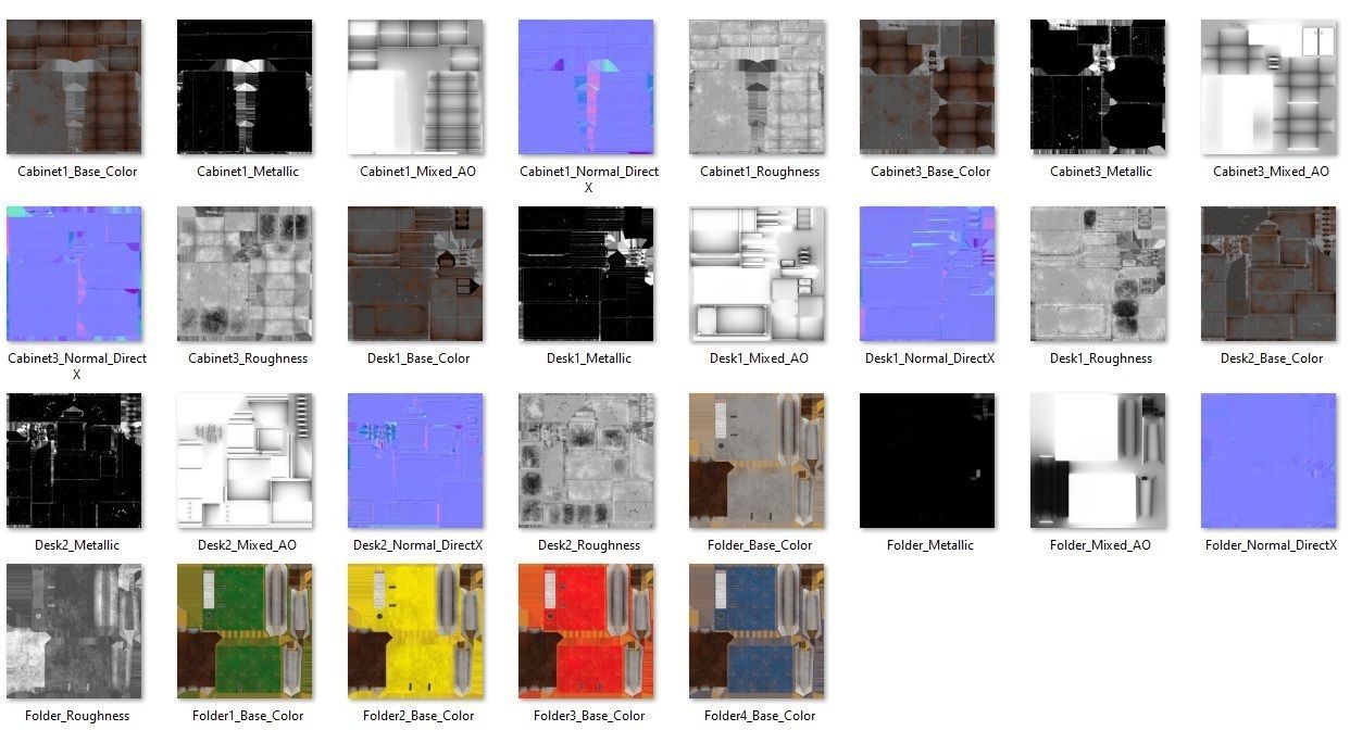 Old Office Desks Cabinets and Folders Low-poly 3D model_12